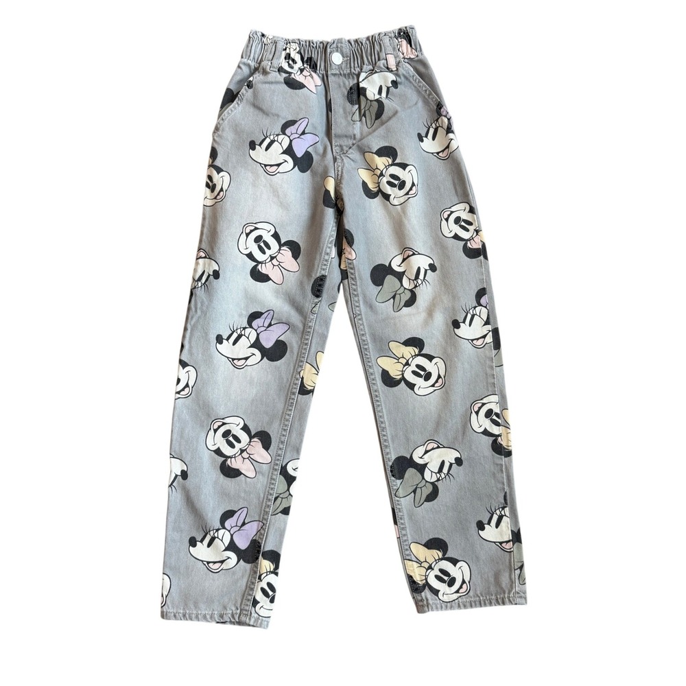 H&M Disney Minnie Mouse Gray Relaxed Fit Paper Bag‎ Jeans Kids Size 10 Denim